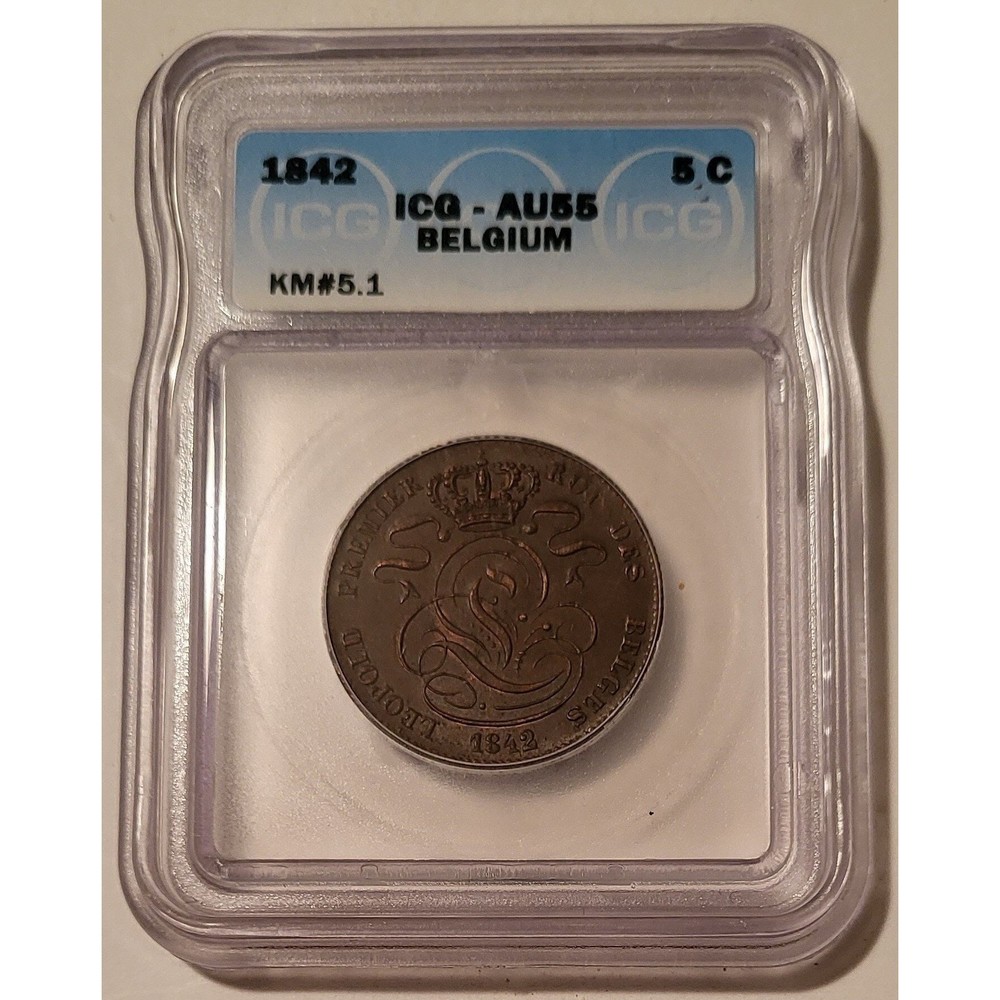 Belgium 1842 5 Centimes AU55 ICG